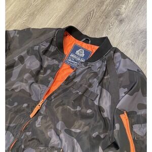 American Rag Bomber‎ Jacket Men's Large Full Zip Black Gray Camo Urban Utility